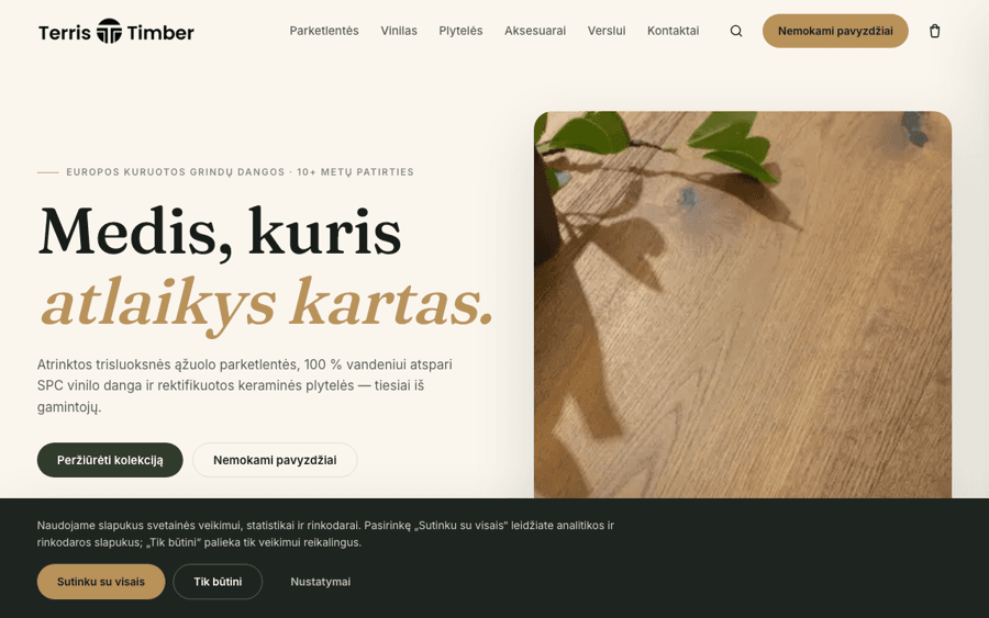 Terris Timber — svetainės ekrano kopija